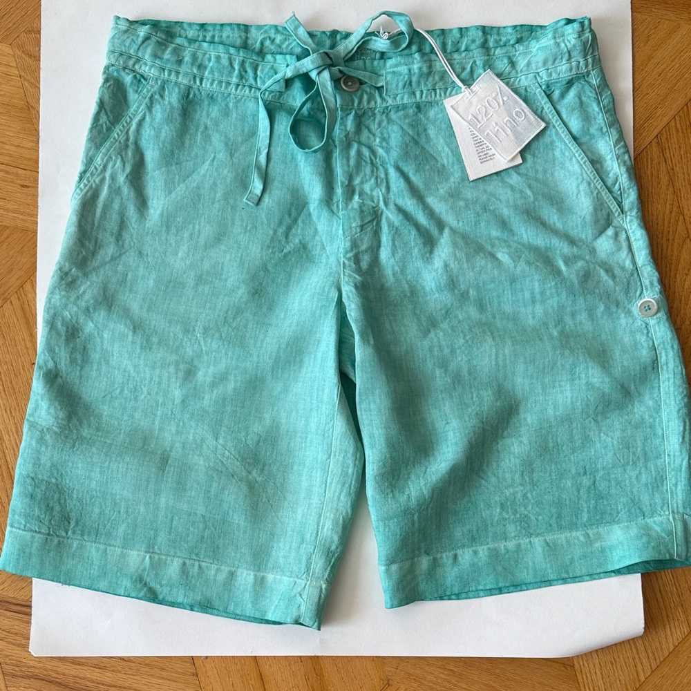 NWT Auth 120% LINO linen turquoise SHORTS/ Bermuda shorts sz M-10/12- 46 ITALY - Picture 3 of 16